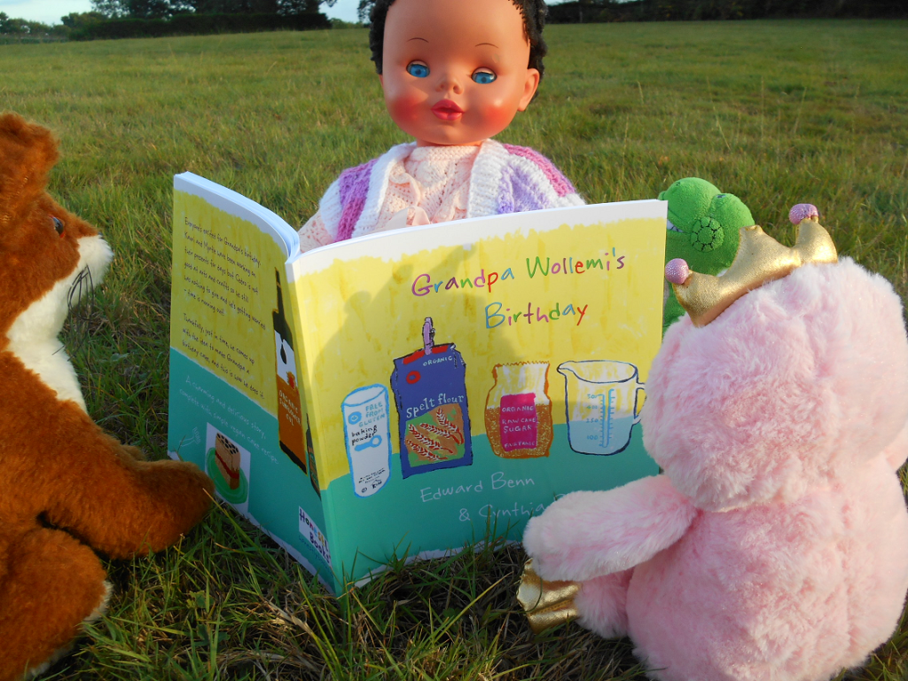 reading Grandpa Wollemi's Birthday vegan picture book